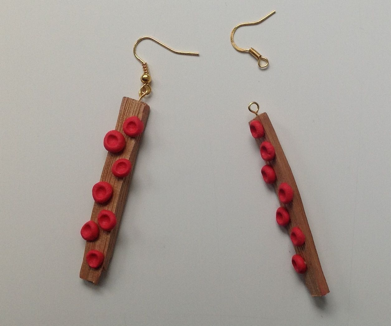 Red Dot Wooden Earrings With Sugru