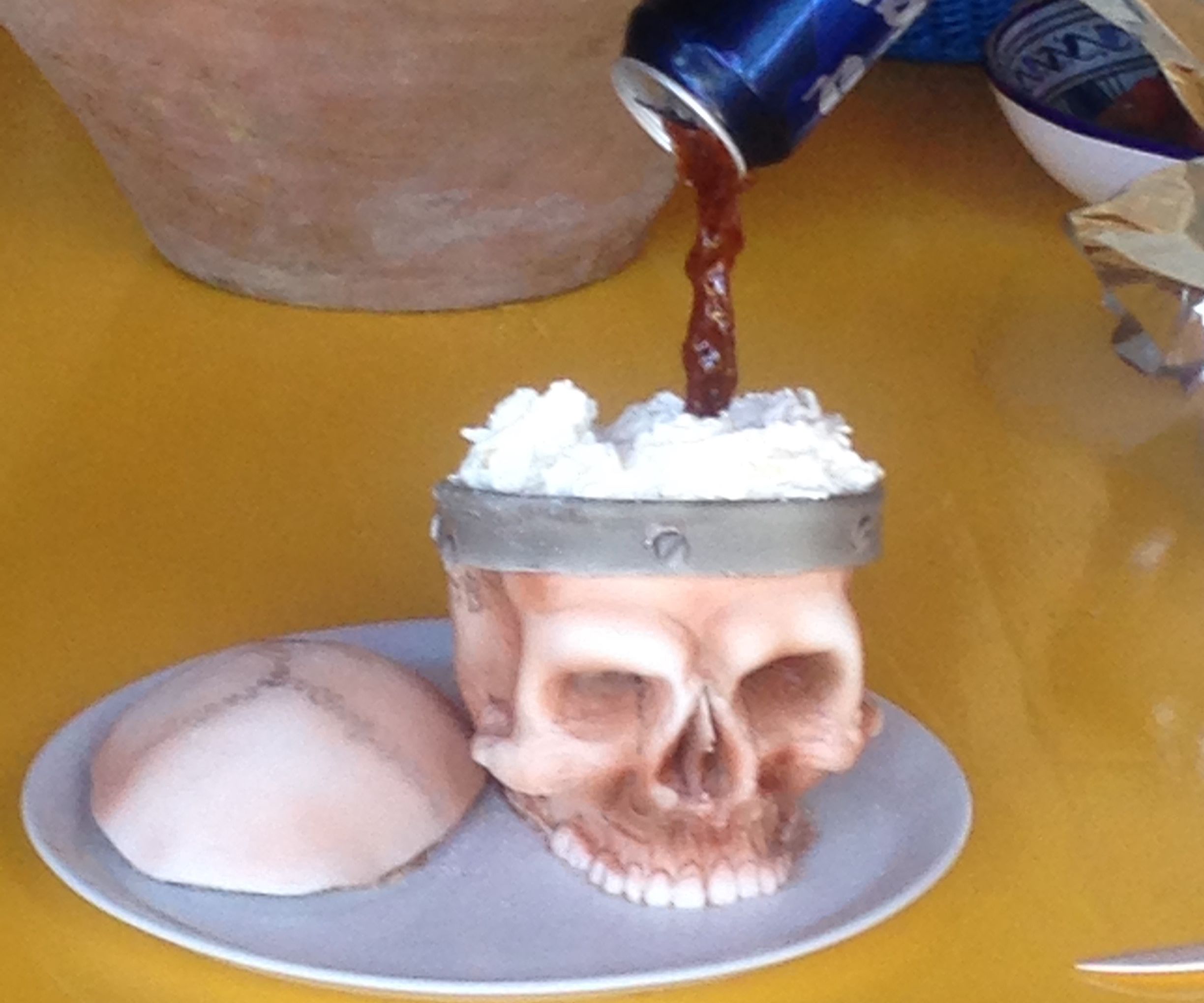 Skull Cake With Hovering Beer Can, or More Accurately a “Skoll” Cake!