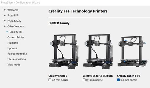 Set "printer" Setting to Creality Ender-3 V2