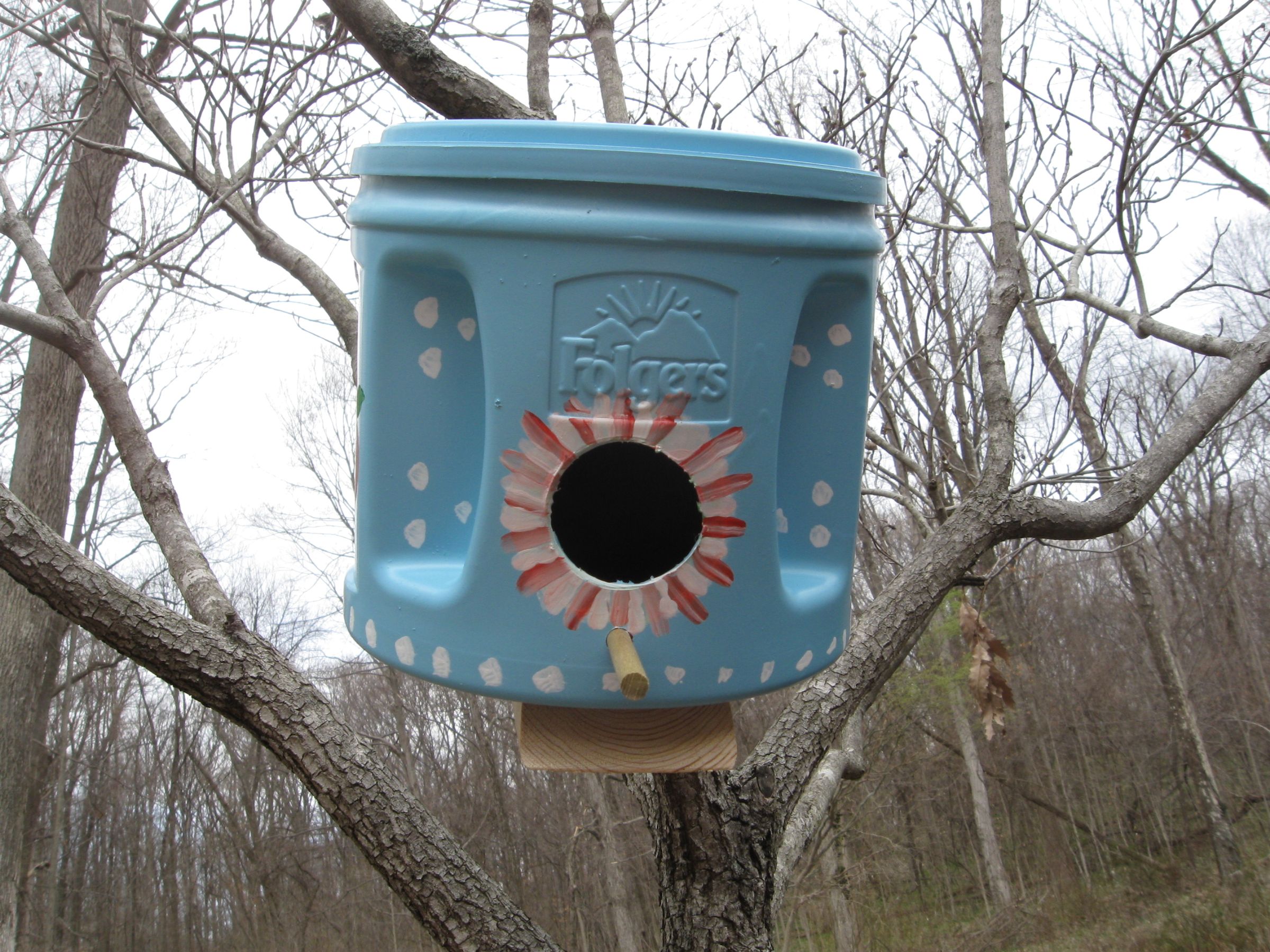Green Birdhouses Using Folgers Cans