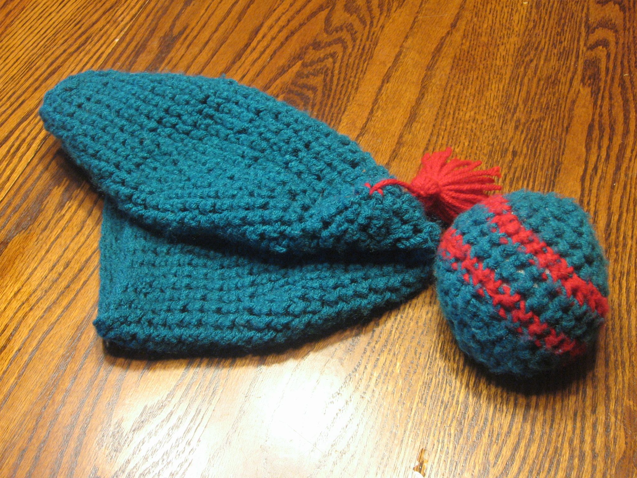 Crocheted hat and hackey sack