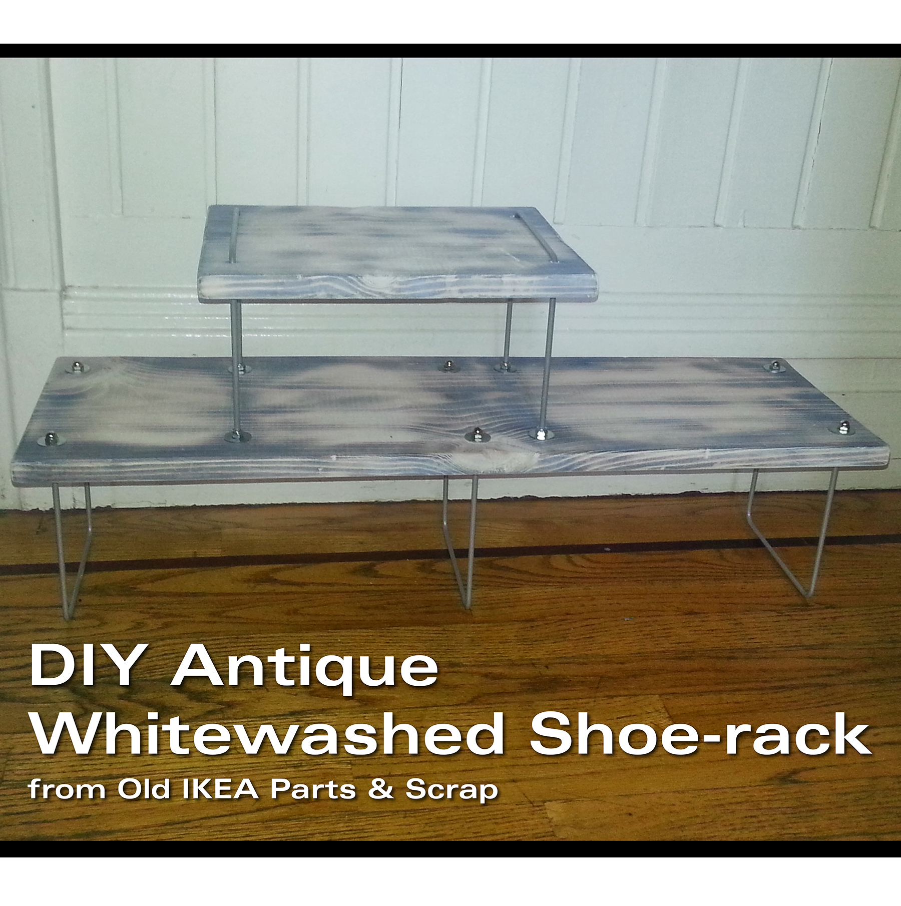 DIY Antique Whitewashed Shoe-rack From Old IKEA Parts & Scrap