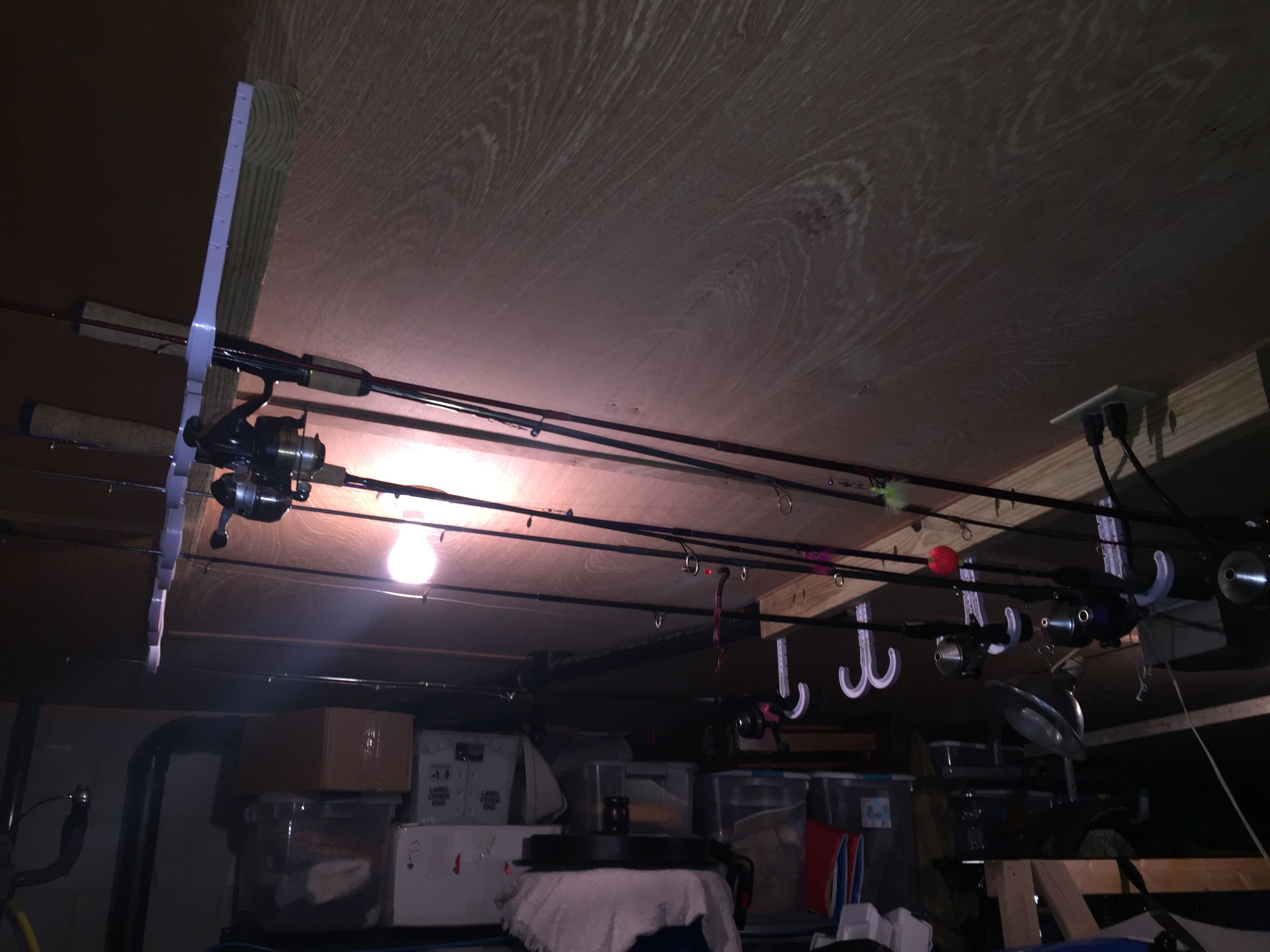 fishing rod holders for garage ceiling Metal Rack (Attaches to Ceiling) 9 Pole Rack It can be installed on the wall or ceiling and can be freely combined according to your needs. diy fishing rod holder garage