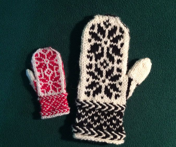 Knitted Big and Small Mittens
