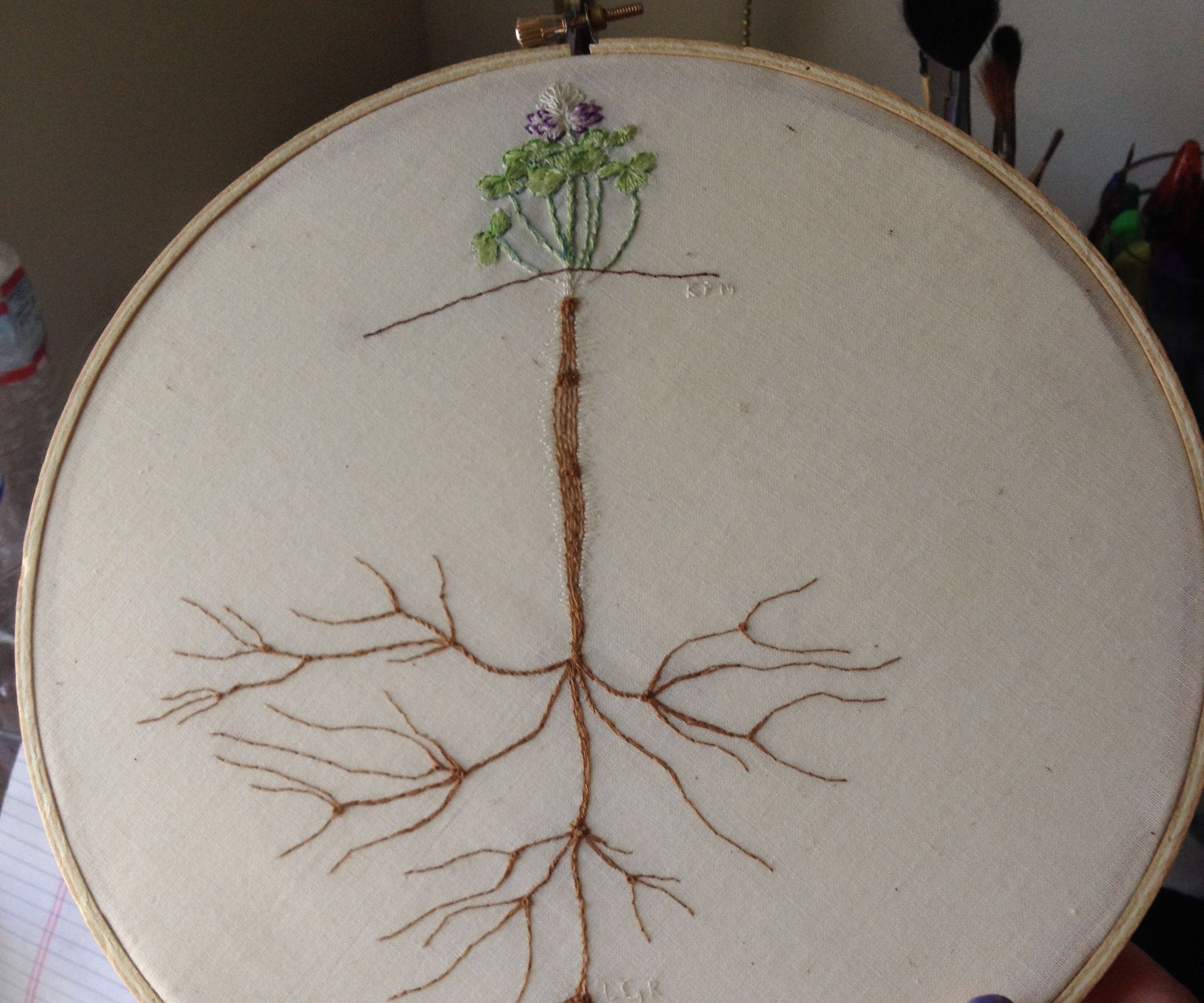 Embroidered Inverted family tree: family roots