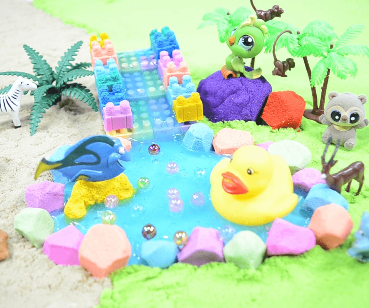 How to Make Kinetic Sand Forest With Slime | Learn Colors for Kids