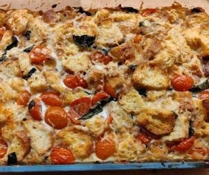 Tomato and Basil Bread Pudding