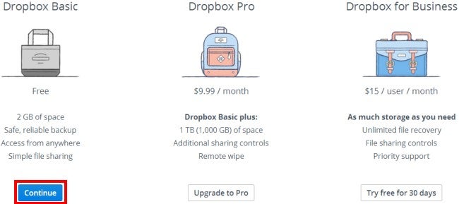 Select a Dropbox Package
