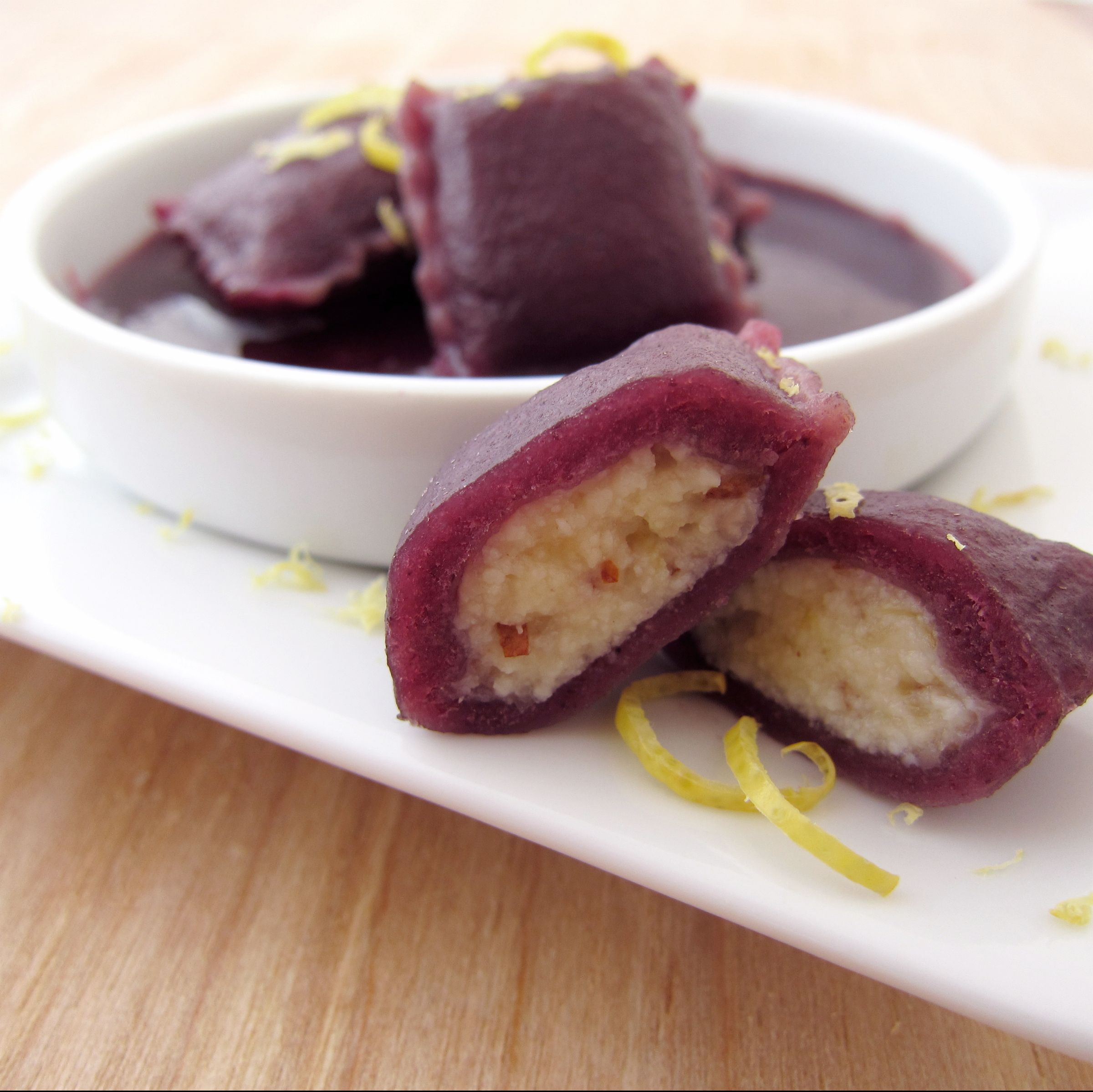 Lemon and Ricotta Stuffed Blueberry Ravioli