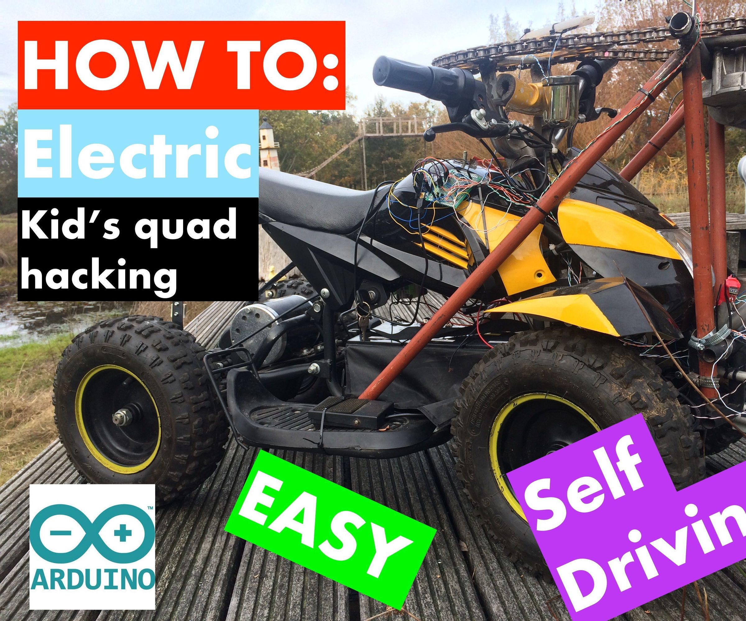 Kid's Quad Hacking Into a Self Driving, Line Following and Obstacle Detecting Vehicle.