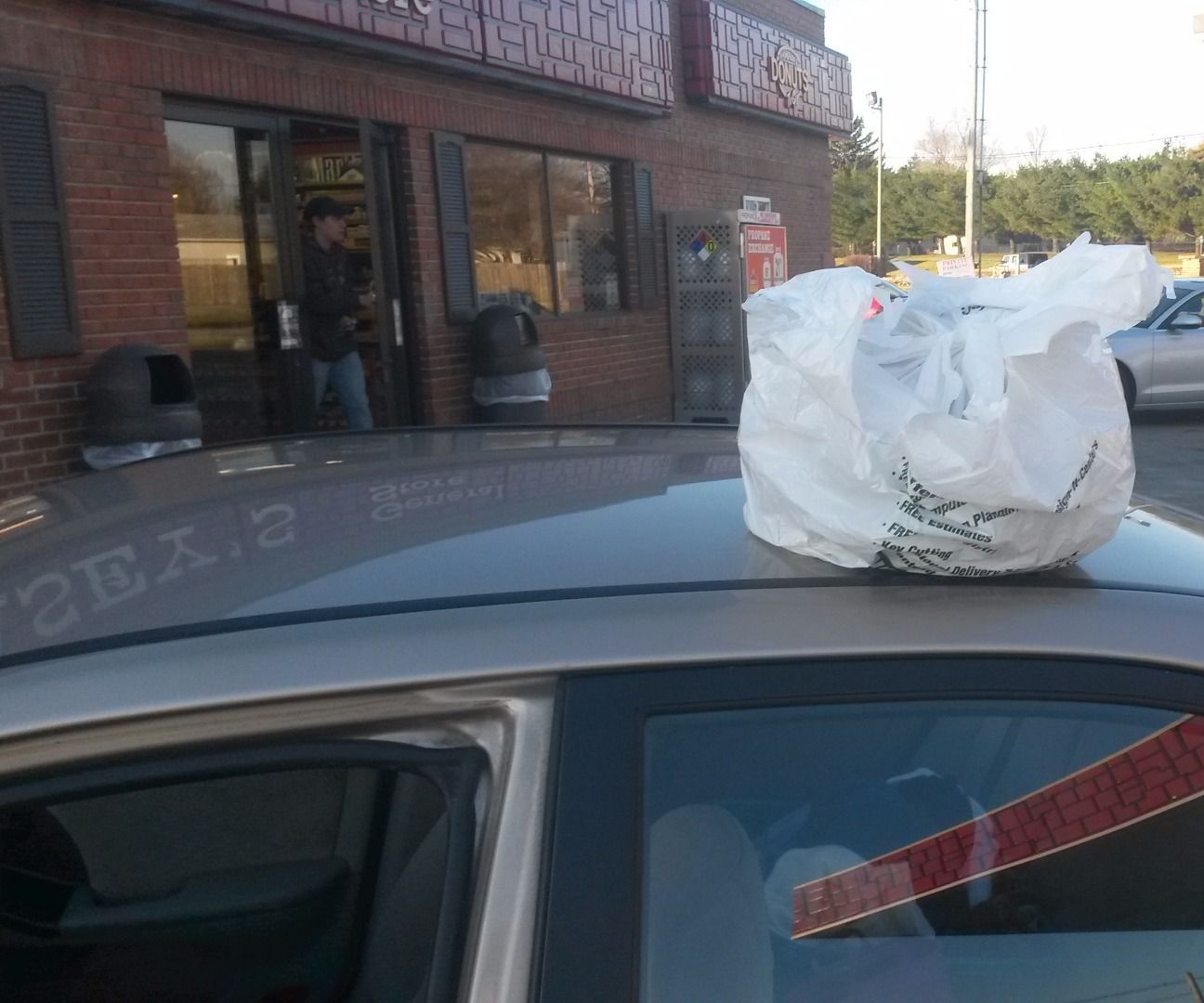 APRIL FOOLS DAY!  Shopping Bag on Top of Car