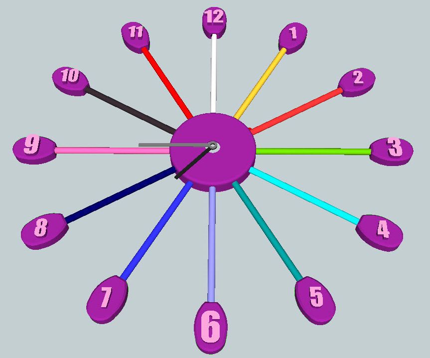 3D Printed Wall clock with lots of colors.