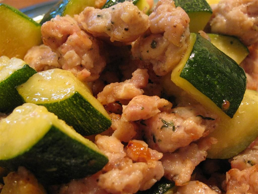 Homemade Garlic Bacon Chicken Sausage with Zucchini