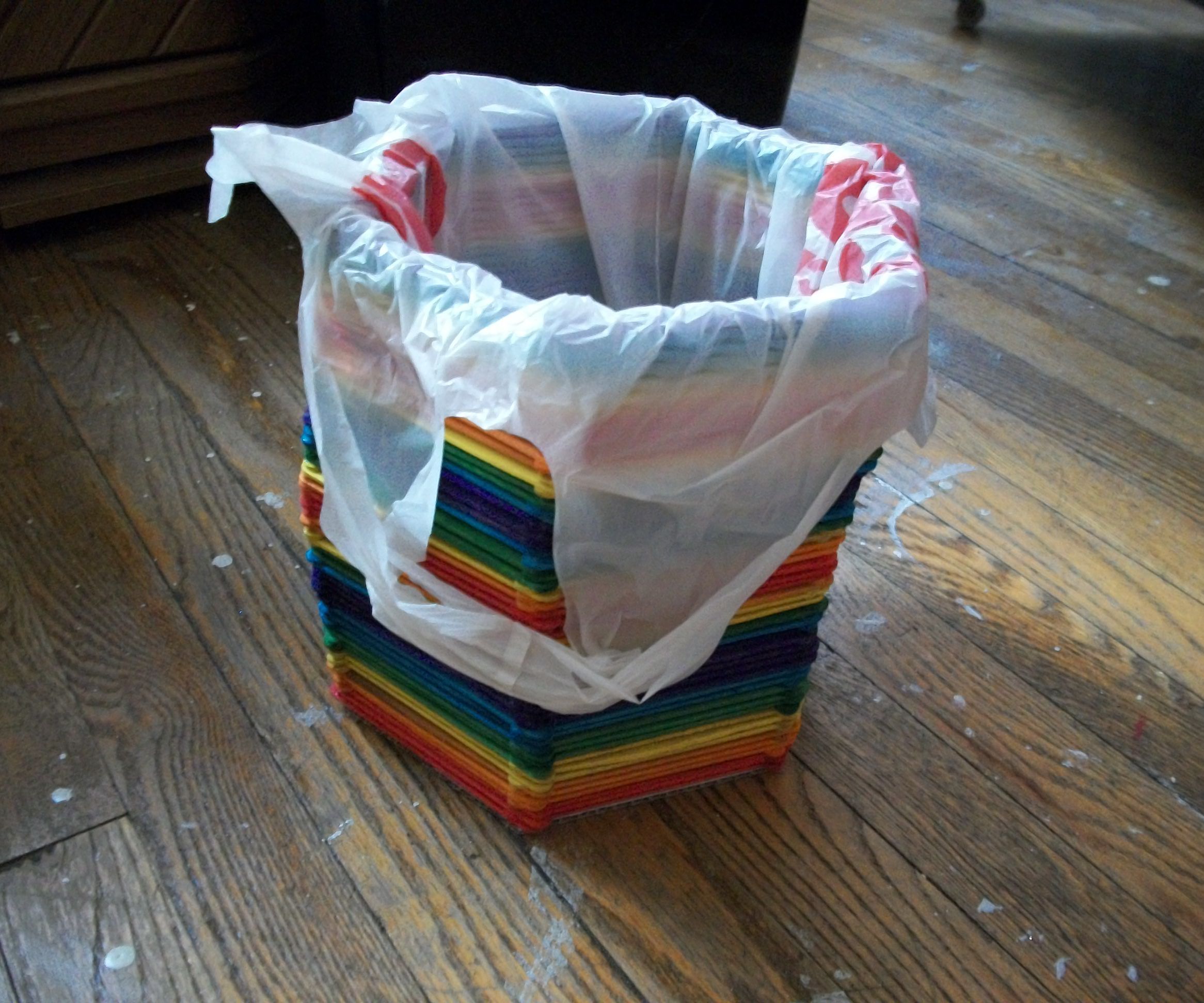 Rainbow Craft Stick Wastebasket