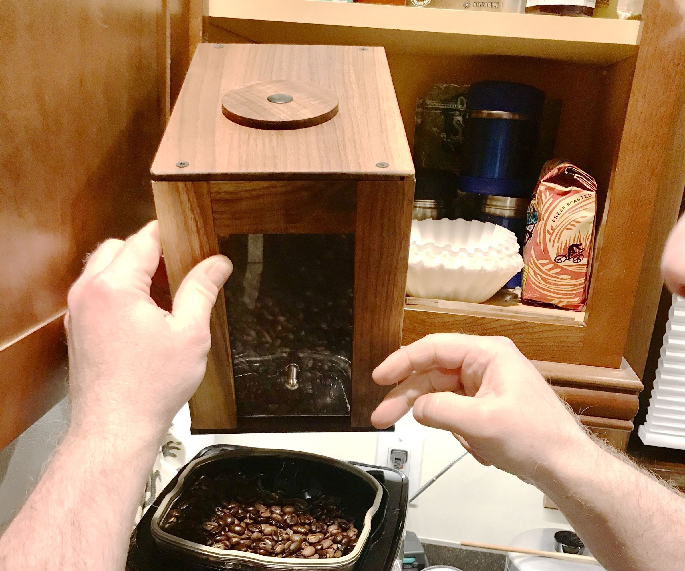 Walnut and Plexiglass Whole Bean Coffee Box