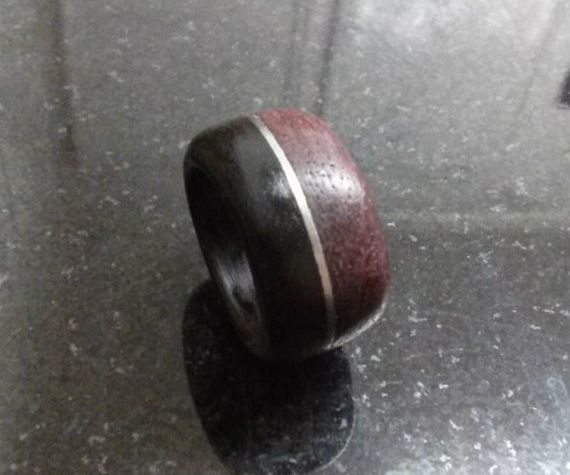 Multi-colored Wooden Ring With Metal Band