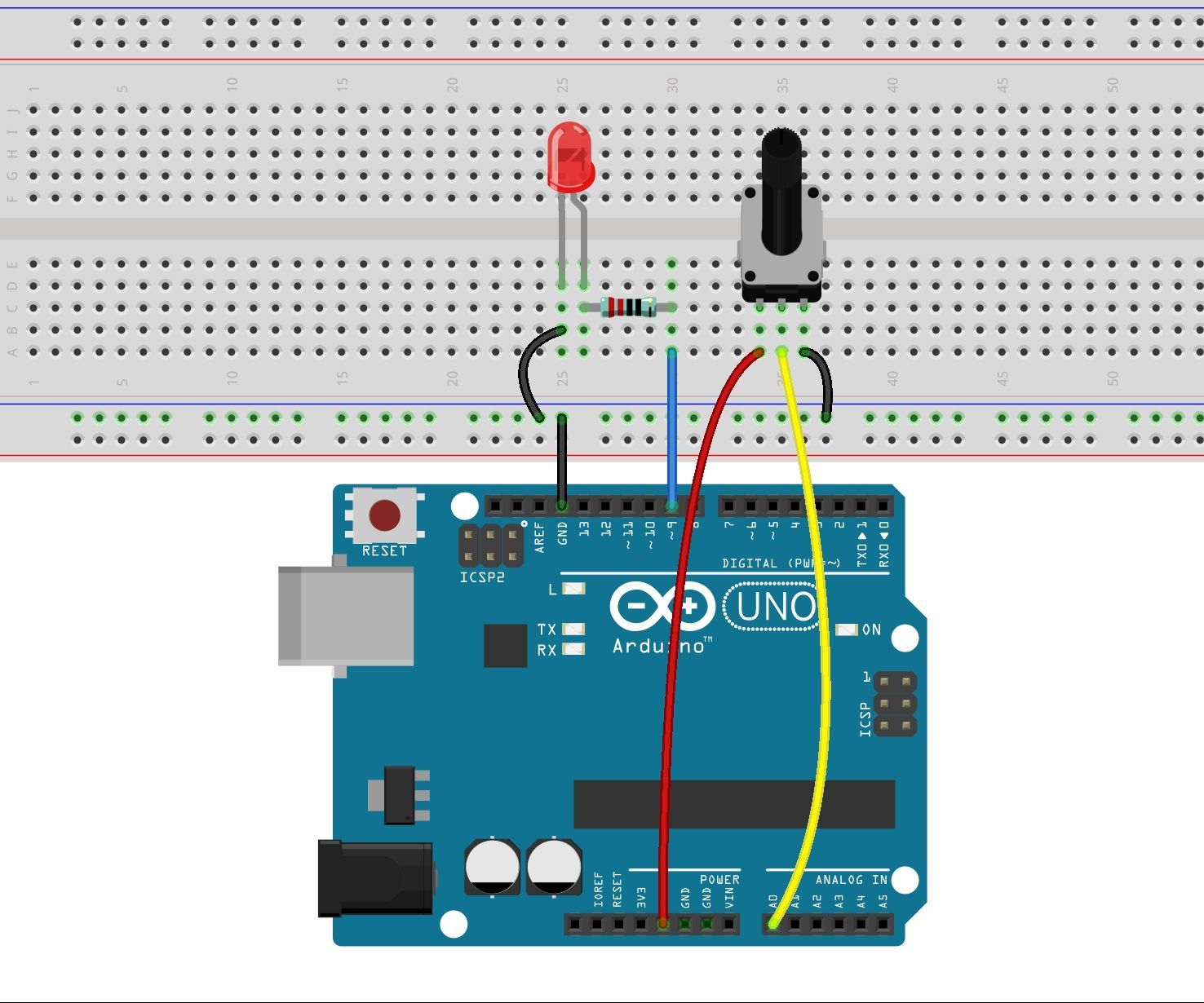 Controlling Led By Potentiometer With Arduino Uno R3 6 Steps Instructables 3538