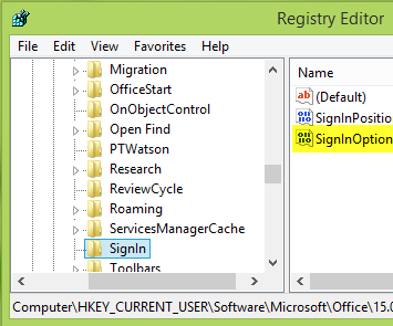 Disable SignIn Button on Office 2016
