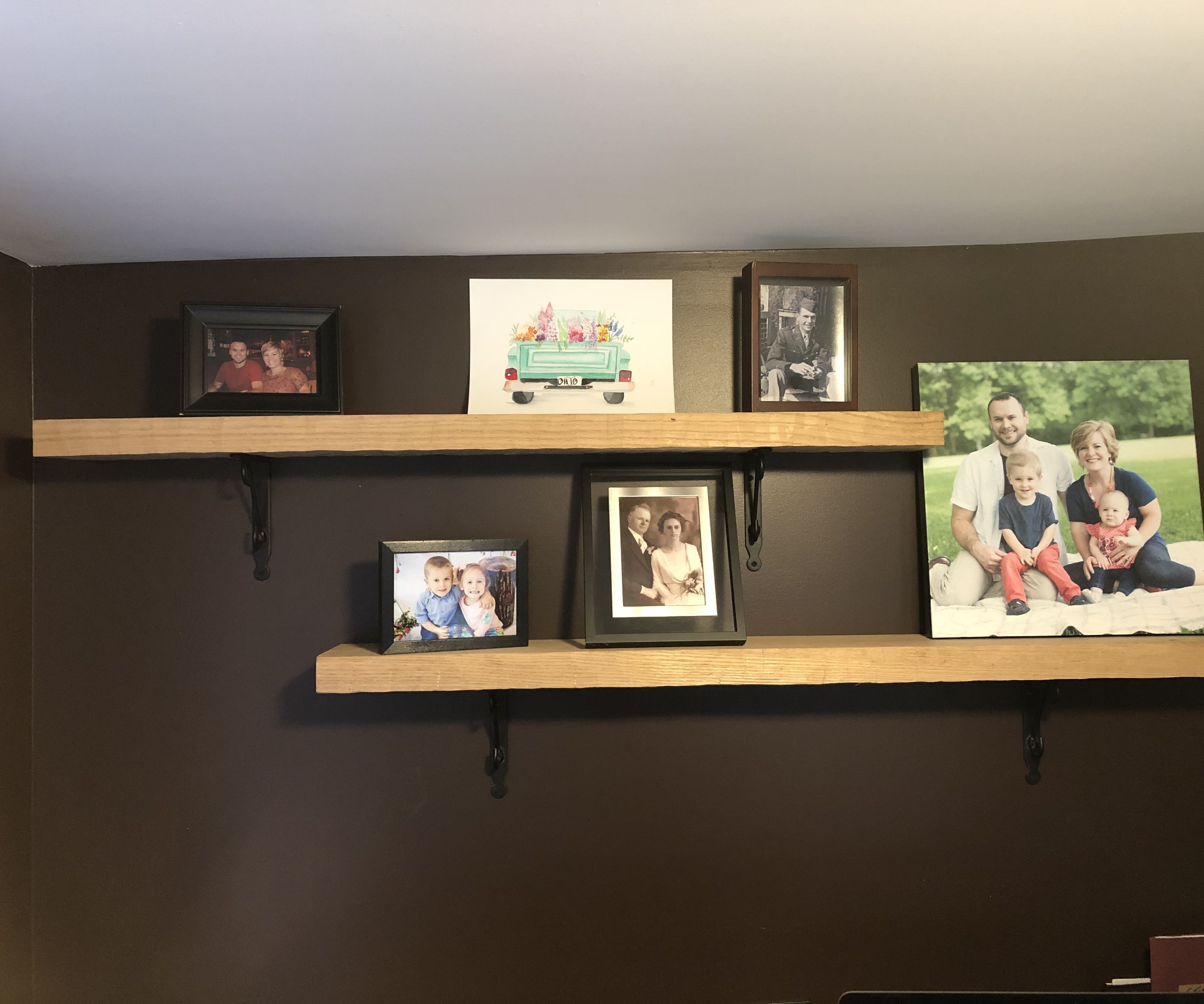 Wrought Iron and Hand Hewn Oak Shelves