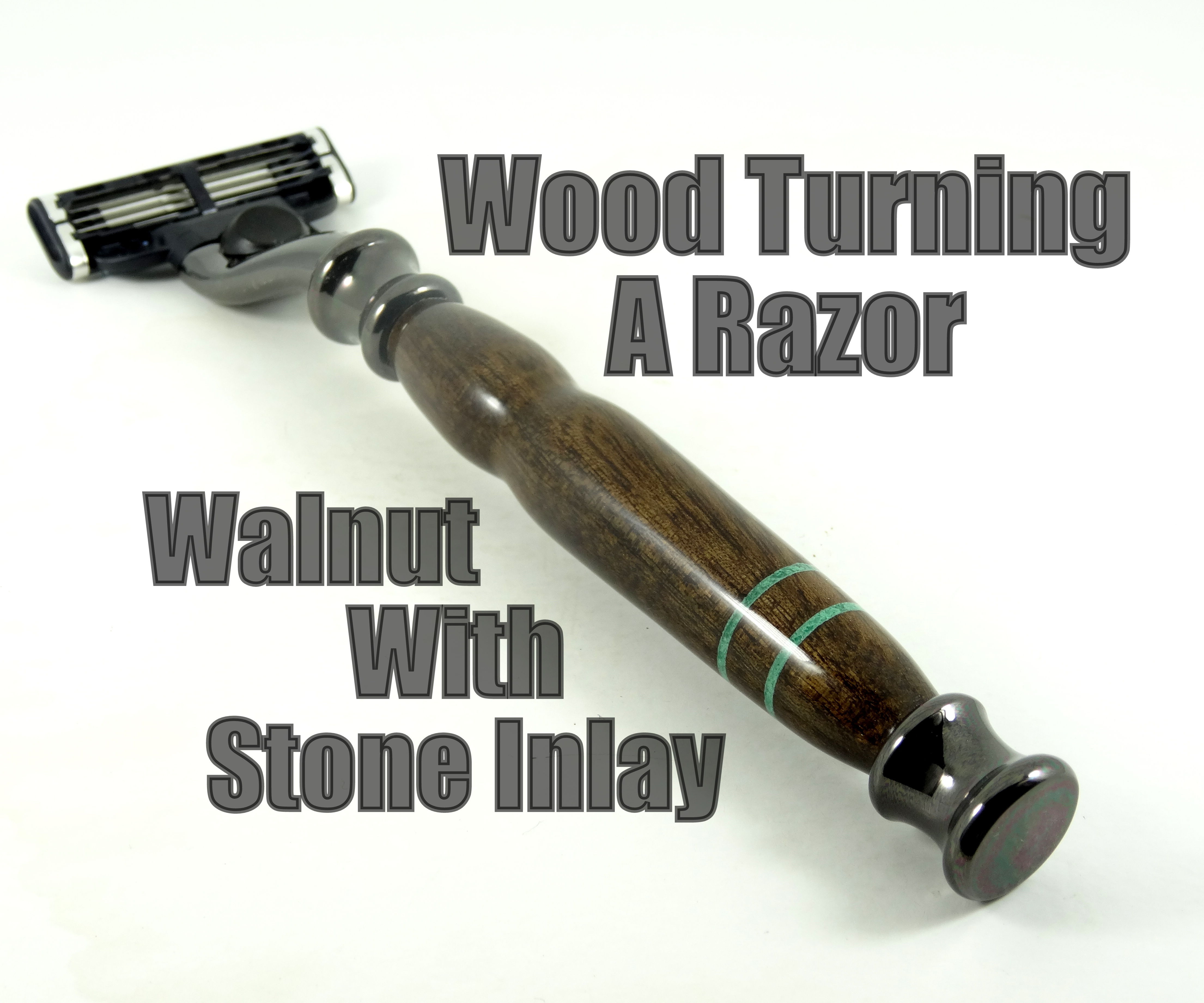 Wood Turned Razor With Stone Inlays