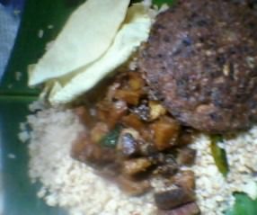 Tamarind rice with Dry fish curry and dry fish omelet