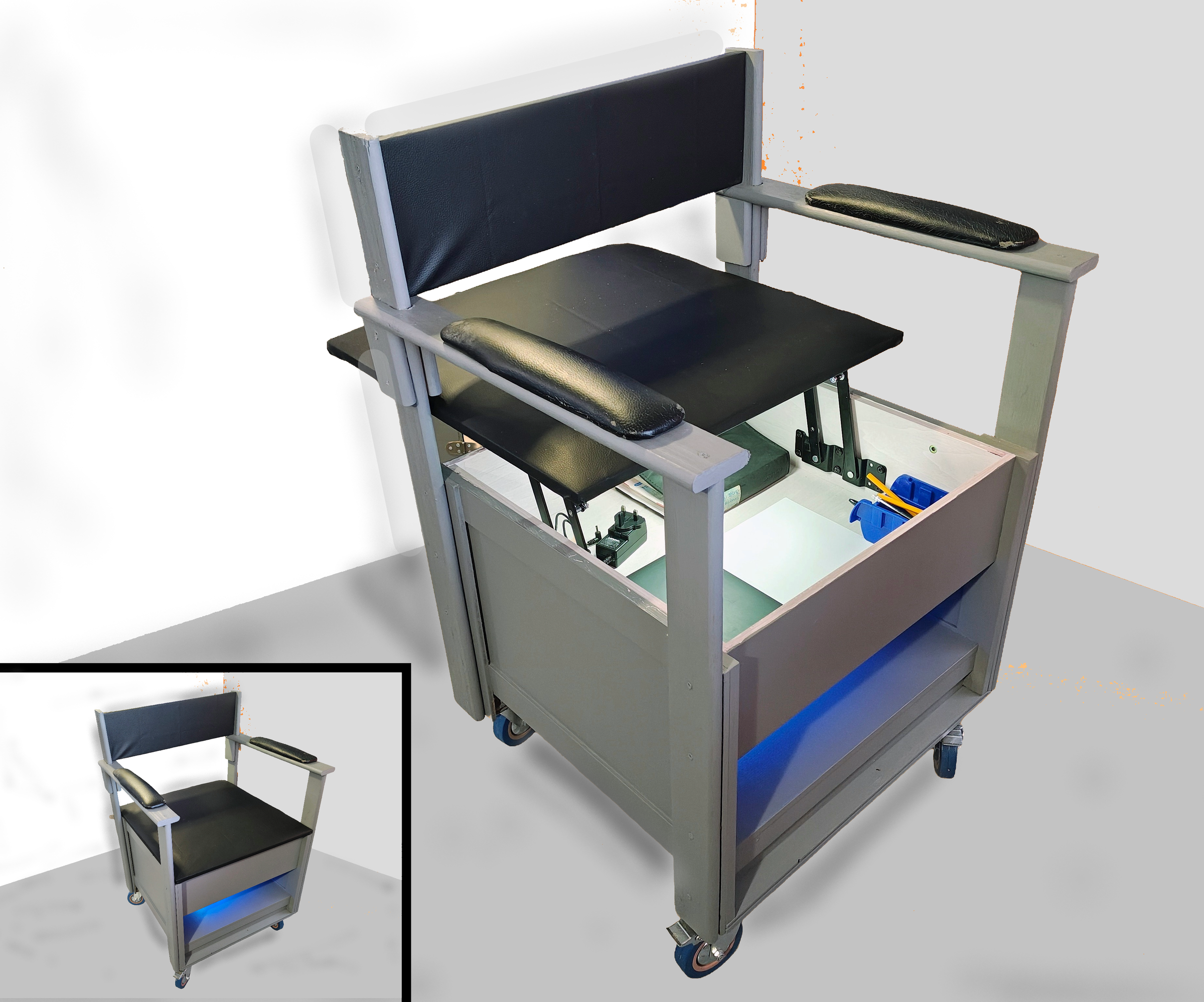 Mobile Workbench Chair With Storage and Automatic LED Lighting.