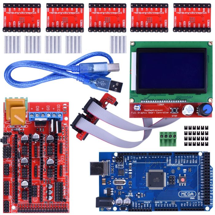 Produktbild von RepRap Shield – RAMPS 1.4 Controller + Board Für R3, Mit A4988 Treiber, Kühlkörper & USB-Kabel, Für 3D-Drucker