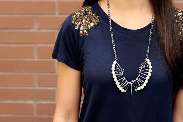 Handmade Necklaces Out of Pearl and Safety Pins