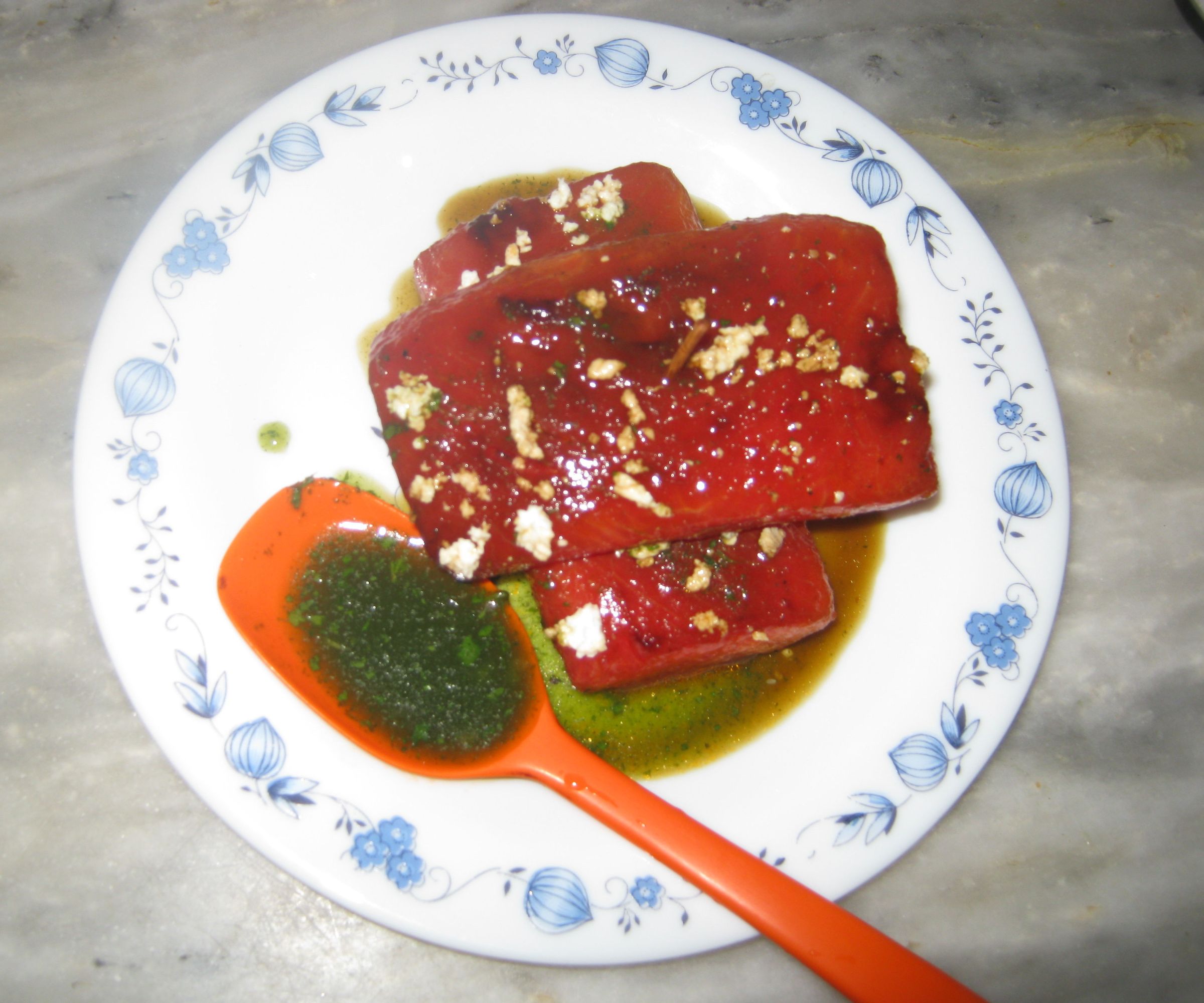 Watermelon Steak With Chervil Pineapple and Mint Sauce
