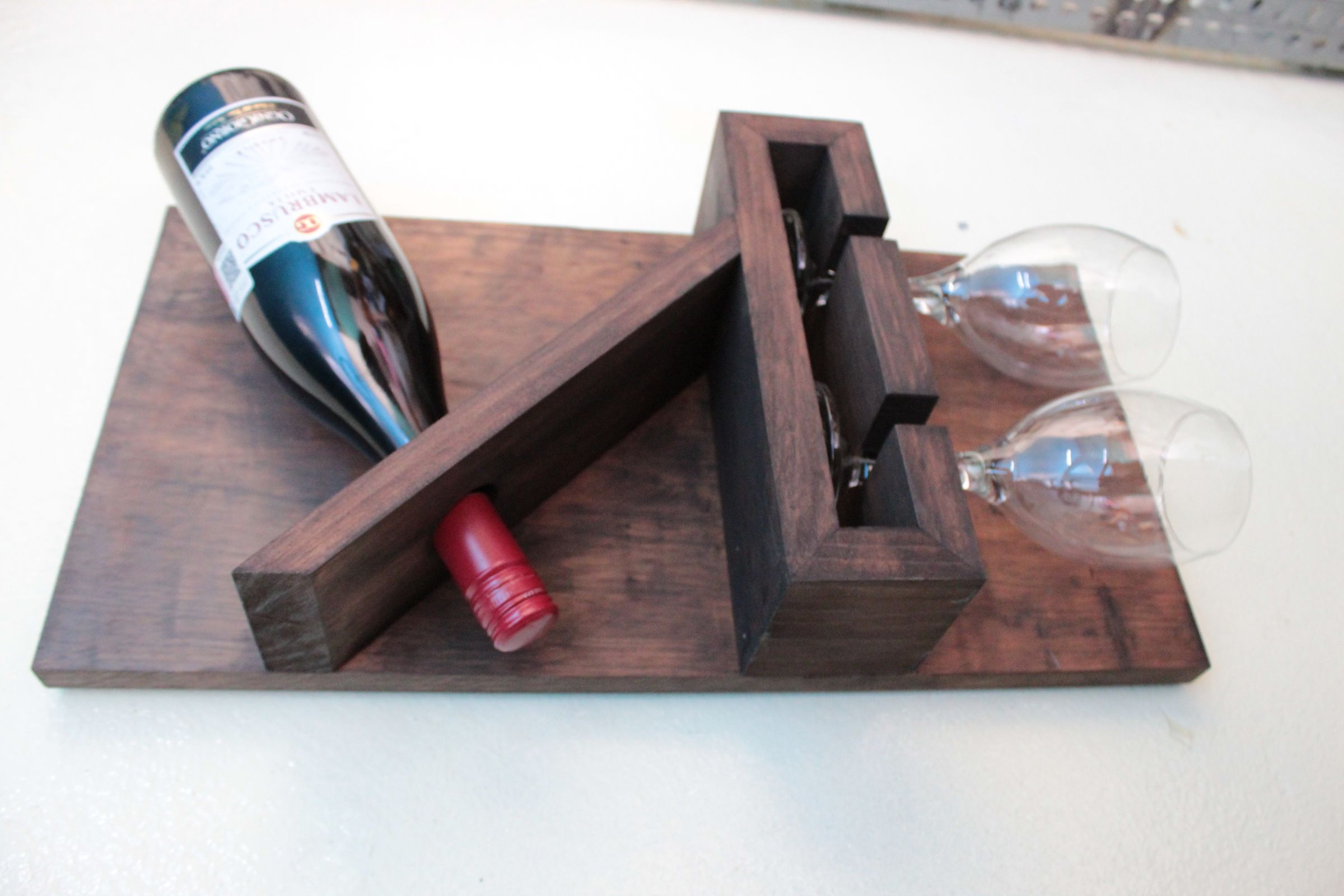 Wine Rack for a Bottle and 2 Cups Out of Pallet