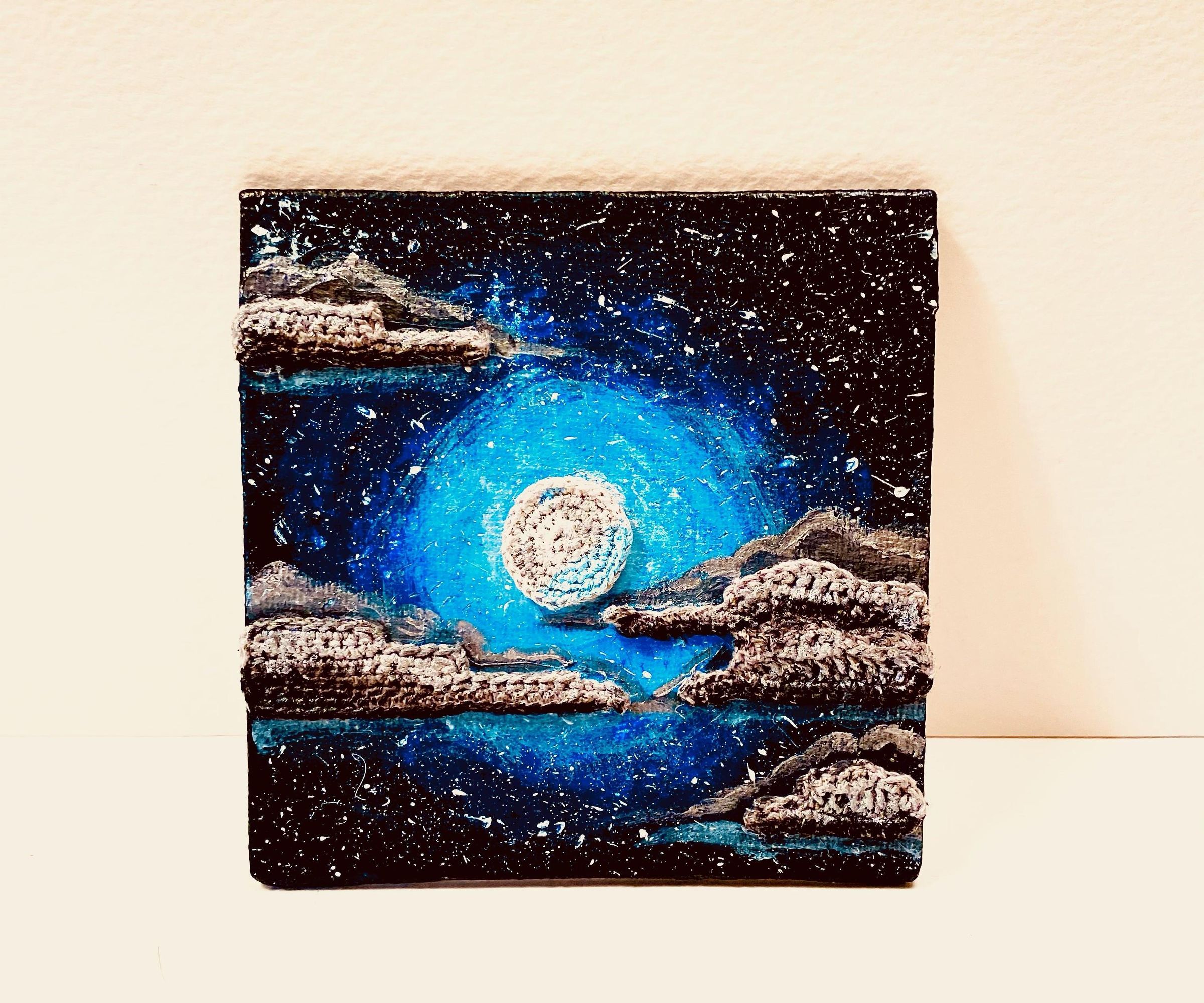 Moon on a Cloudy Night Crochet Painting
