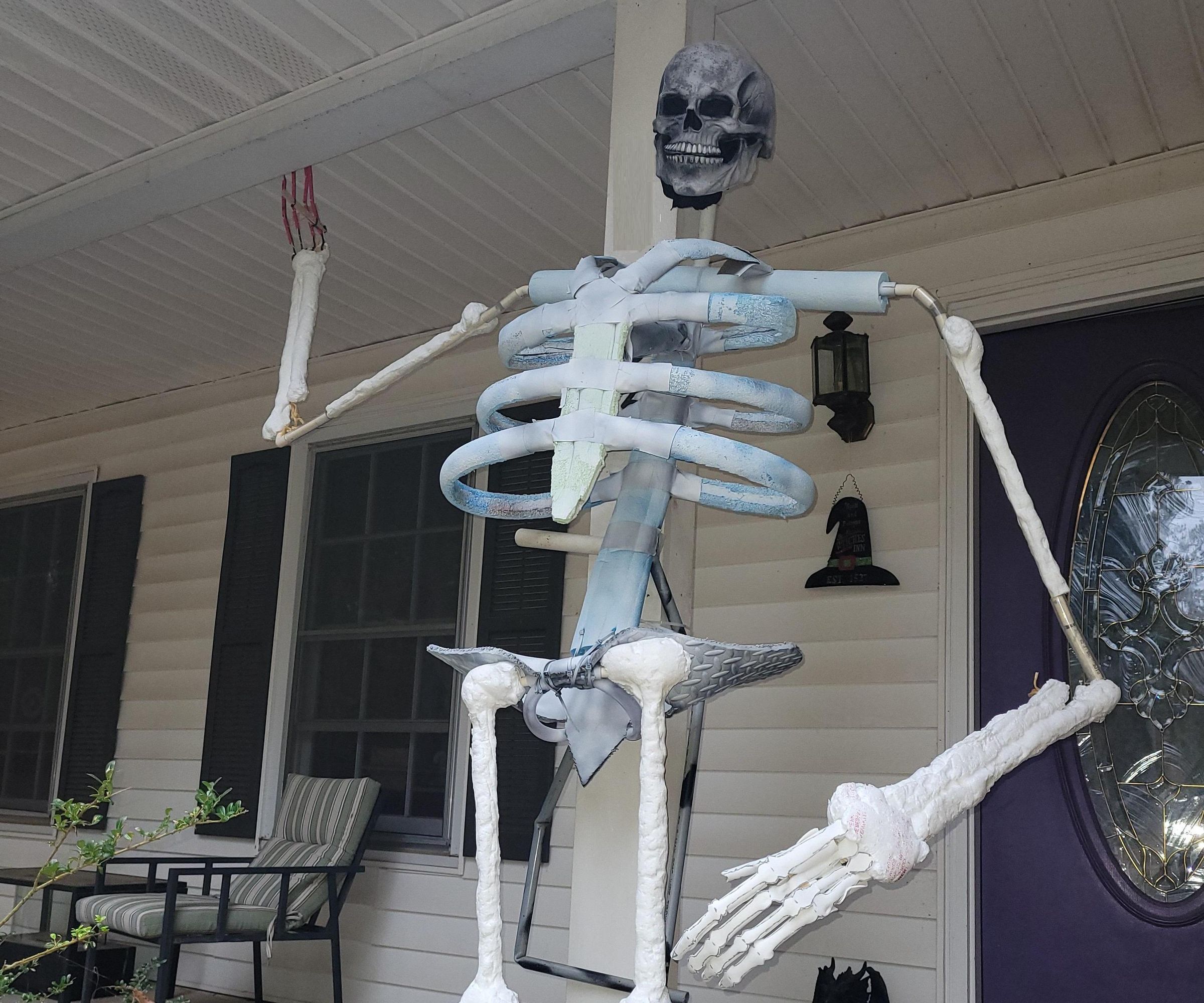 8 Foot Tall Skeleton From PVC, Pool Noodles, and Spray Foam