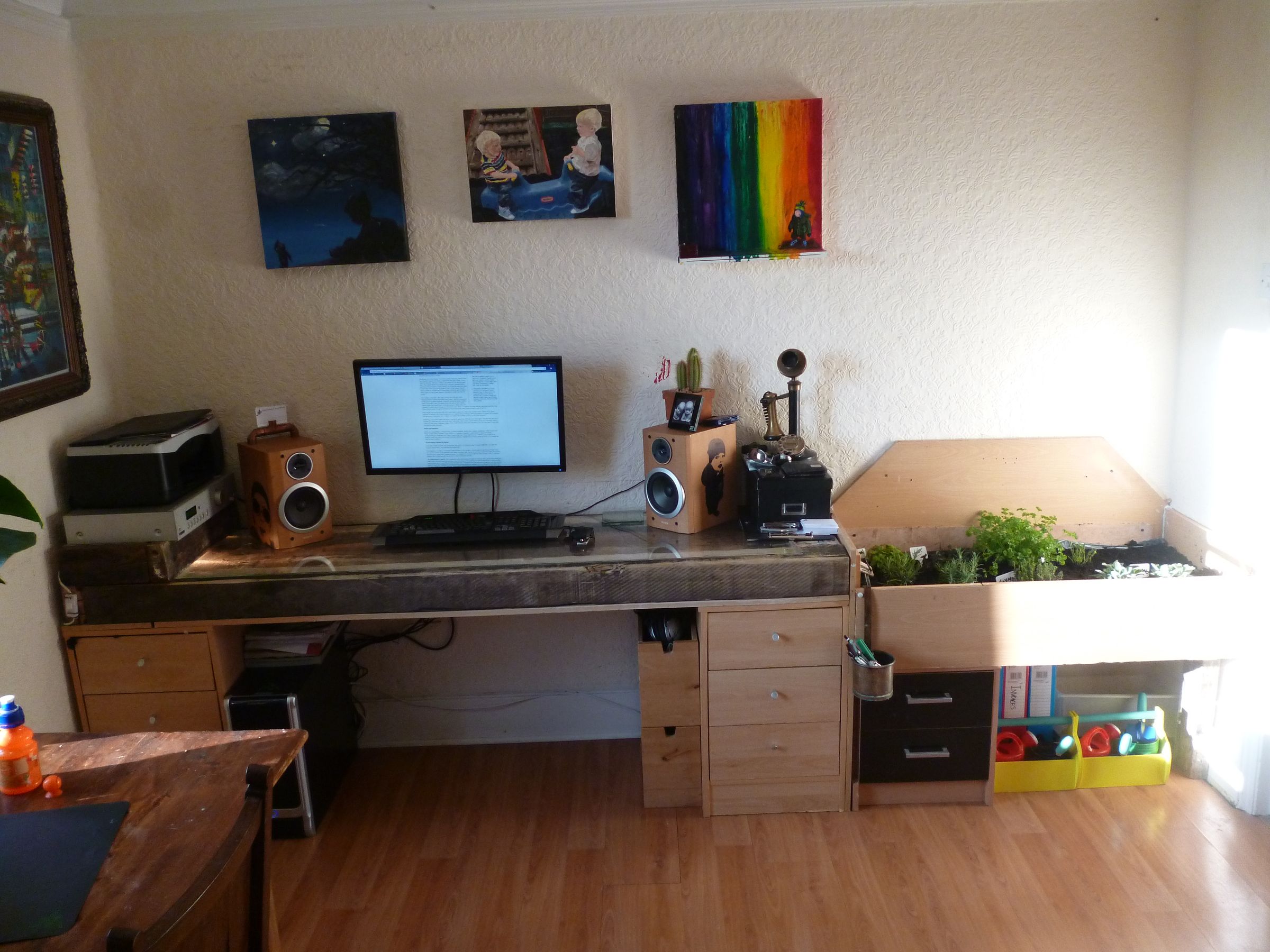 Distressed Desk & Indoor Herb Garden