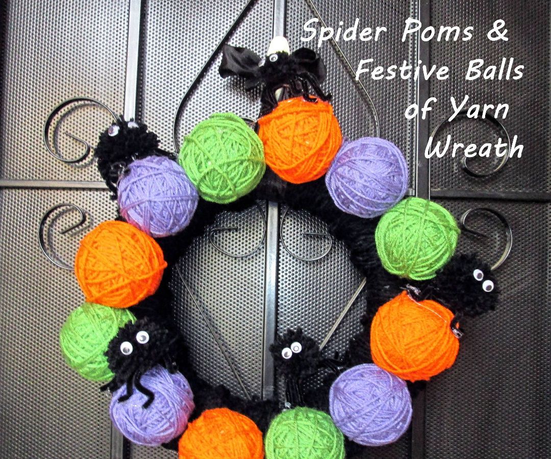Spider Poms & Festive Balls of Yarn Wreath