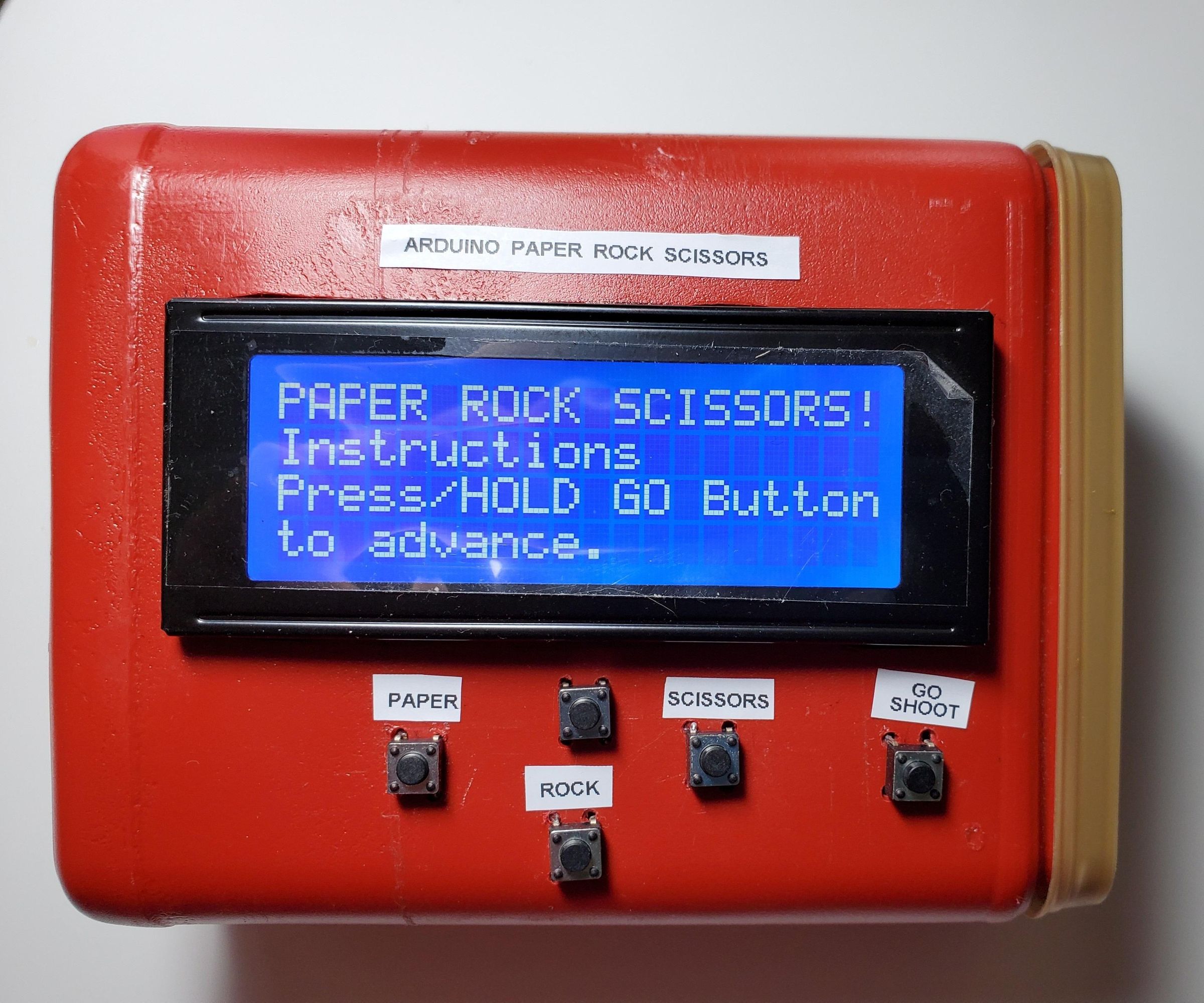 Handheld Arduino Paper Rock Scissors Game Using 20x4 LCD Display With I2C