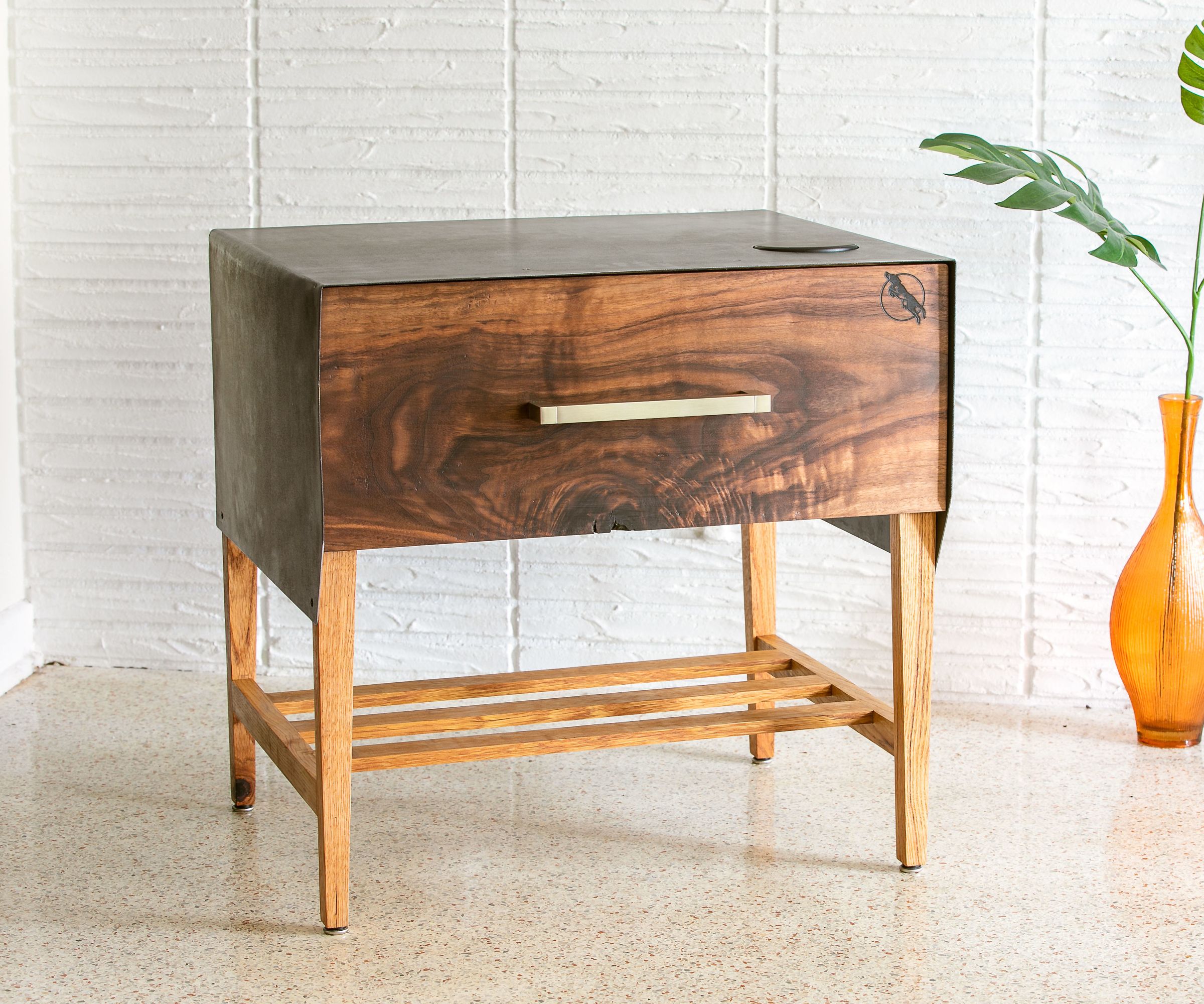 Wood and Steel Wireless Charging End Table