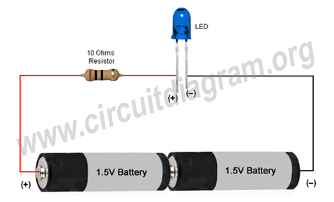 3 Volt Basic LED Circuit With 10 Ohms Resistor.