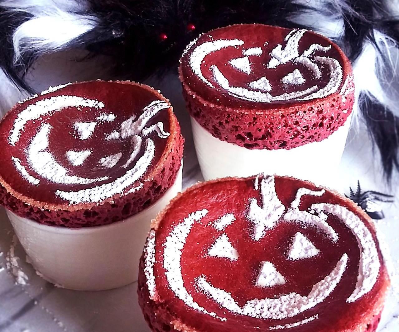 Halloween Red Velvet Souffle With Sugar Stencil
