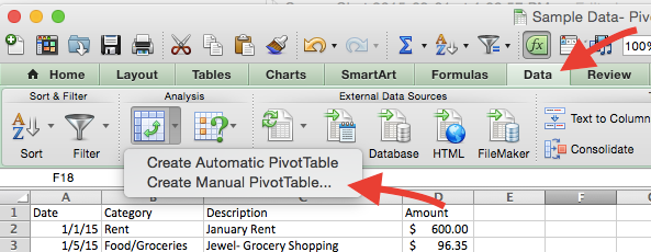 Manually Creating a PivotTable