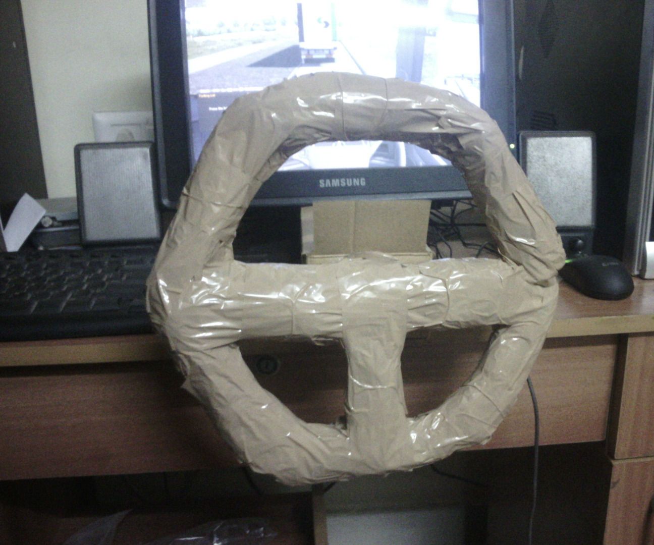 DIY-USB Steering Wheel AND Gas+Brake Pedals Only From Cardboard and DUCT Tape