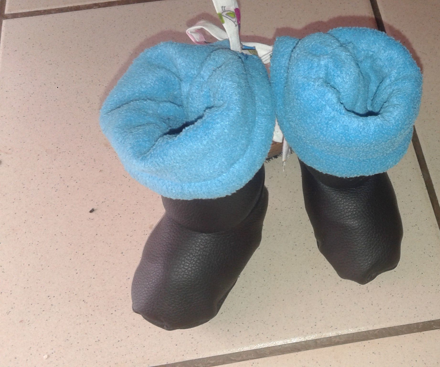 Making Baby Boots (leather) With Sewn in Socks From an Old Muffler