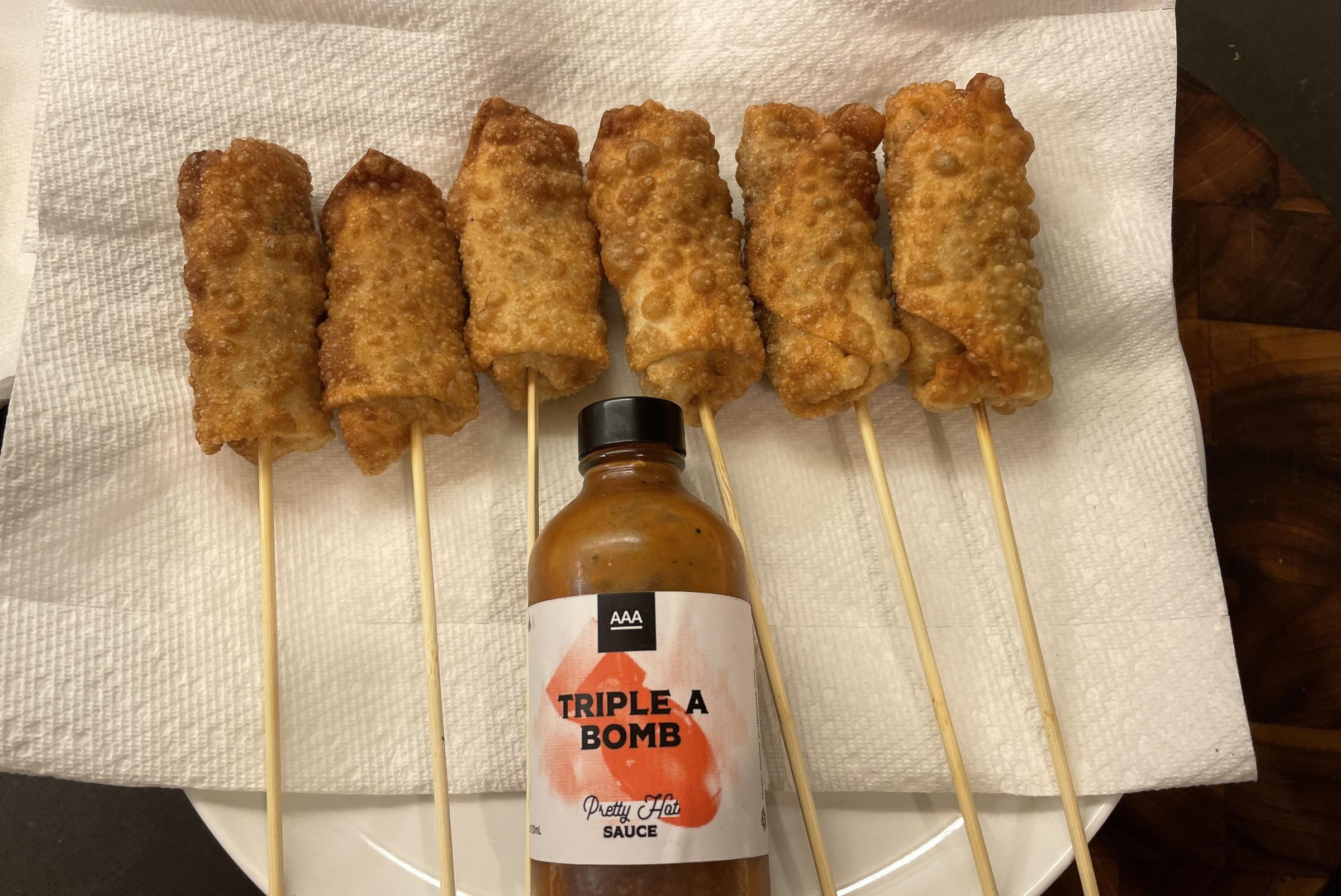 "Jerk Chicken Mini Eggrolls on a Stick" or "How I Changed a Takeout