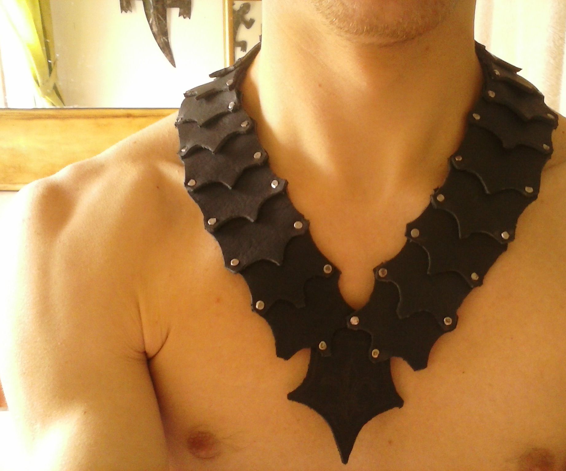 Spaulder-Style Riveted Leather Armour Necklace