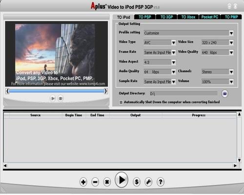 How to Convert AVI, WMV, RM, VOB to IPod PSP Cell Phone With Aplus Video to IPod PSP 3GP Converter?