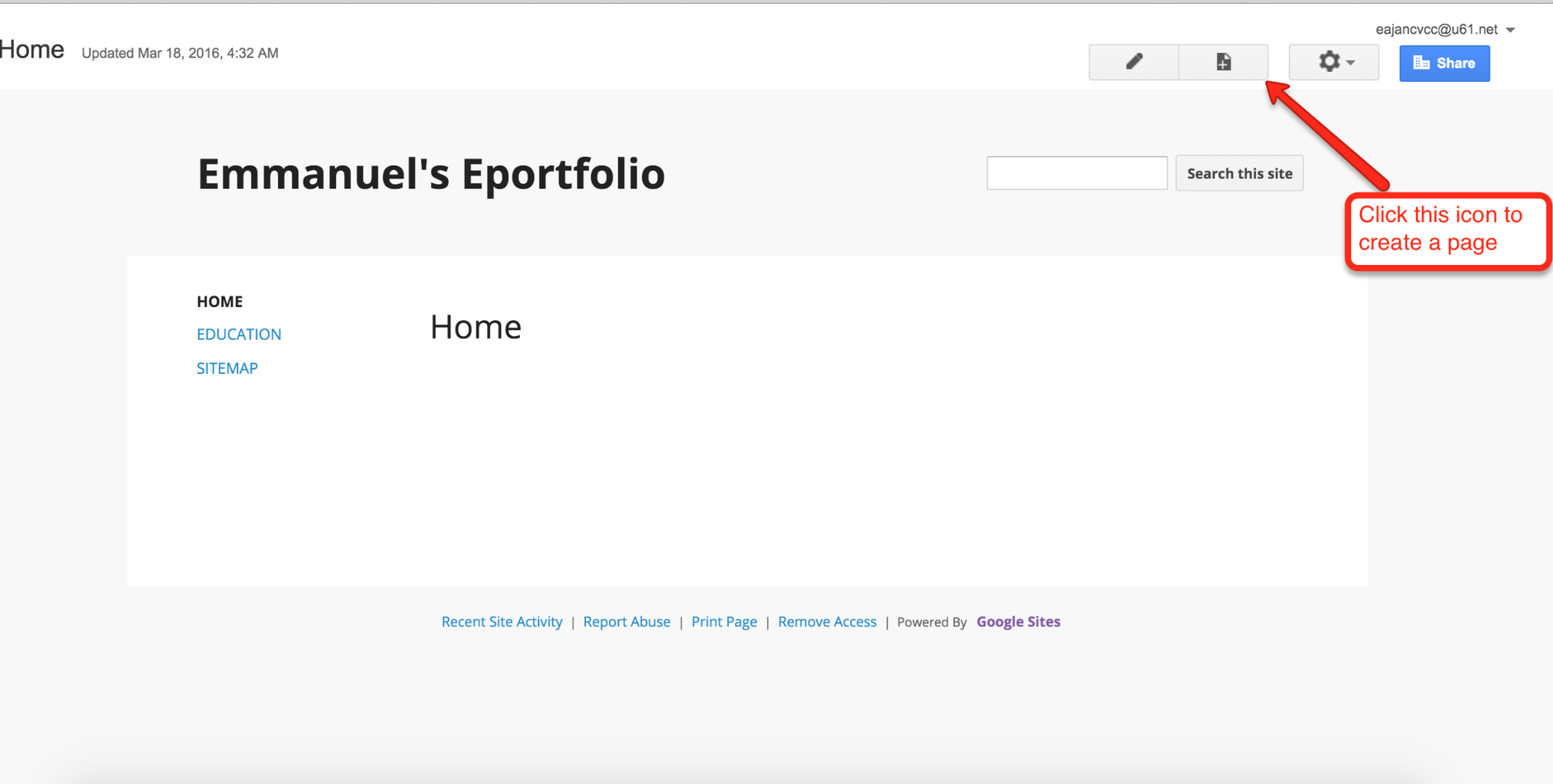 google sites portfolio assignment Create Pages Within Your Site