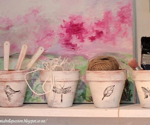 Distressed Stamped Décor Pots