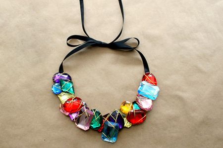 Personalized Mother Necklace- Multi-colored Cabochon Bib Necklace DIY