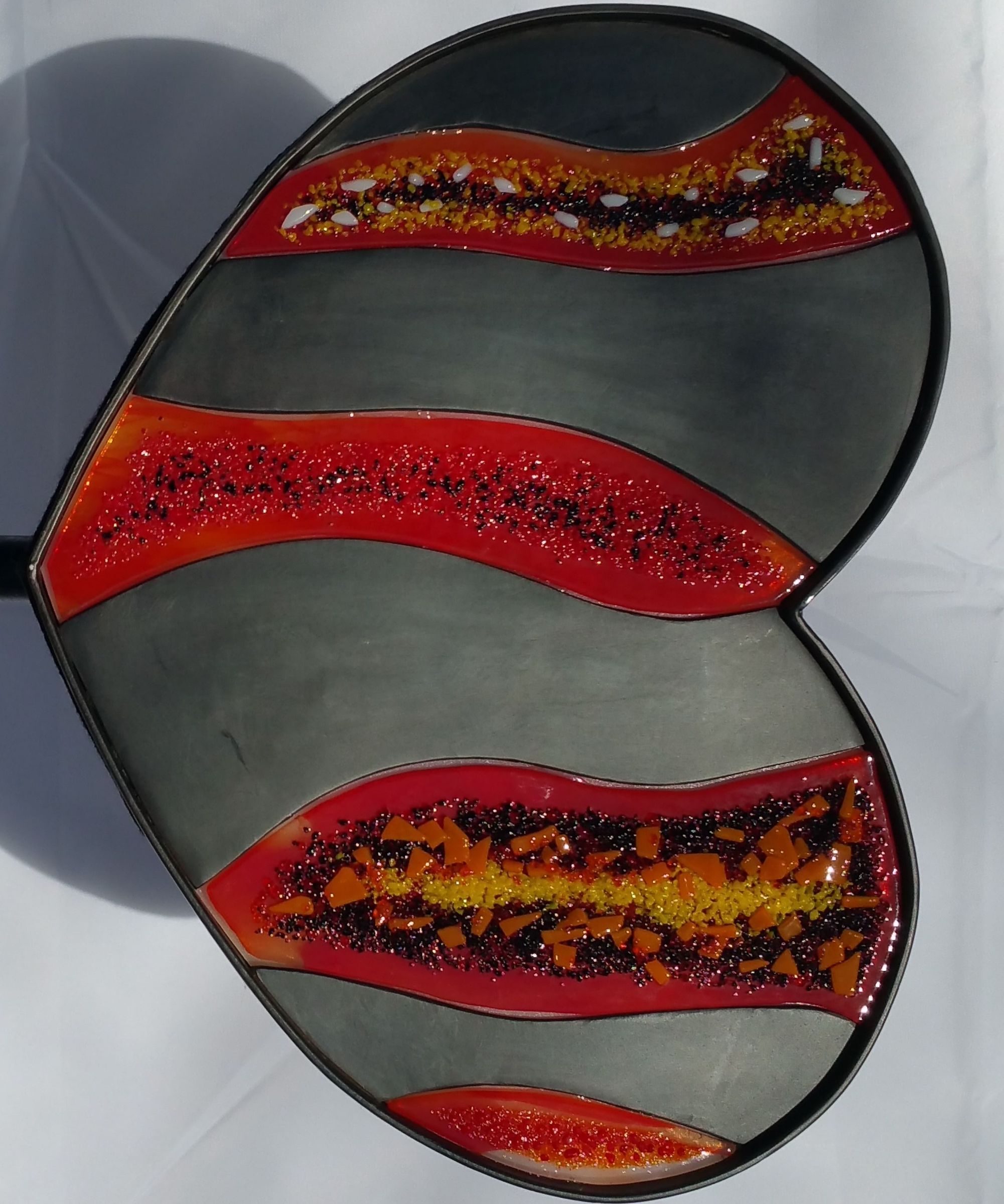 Steel Heart and Fused Glass Sculpture