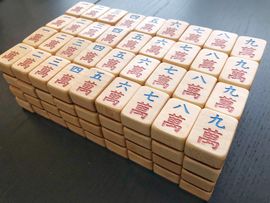 Gioco - Mahjong - Bambù, osso, legno, pelle, ottone