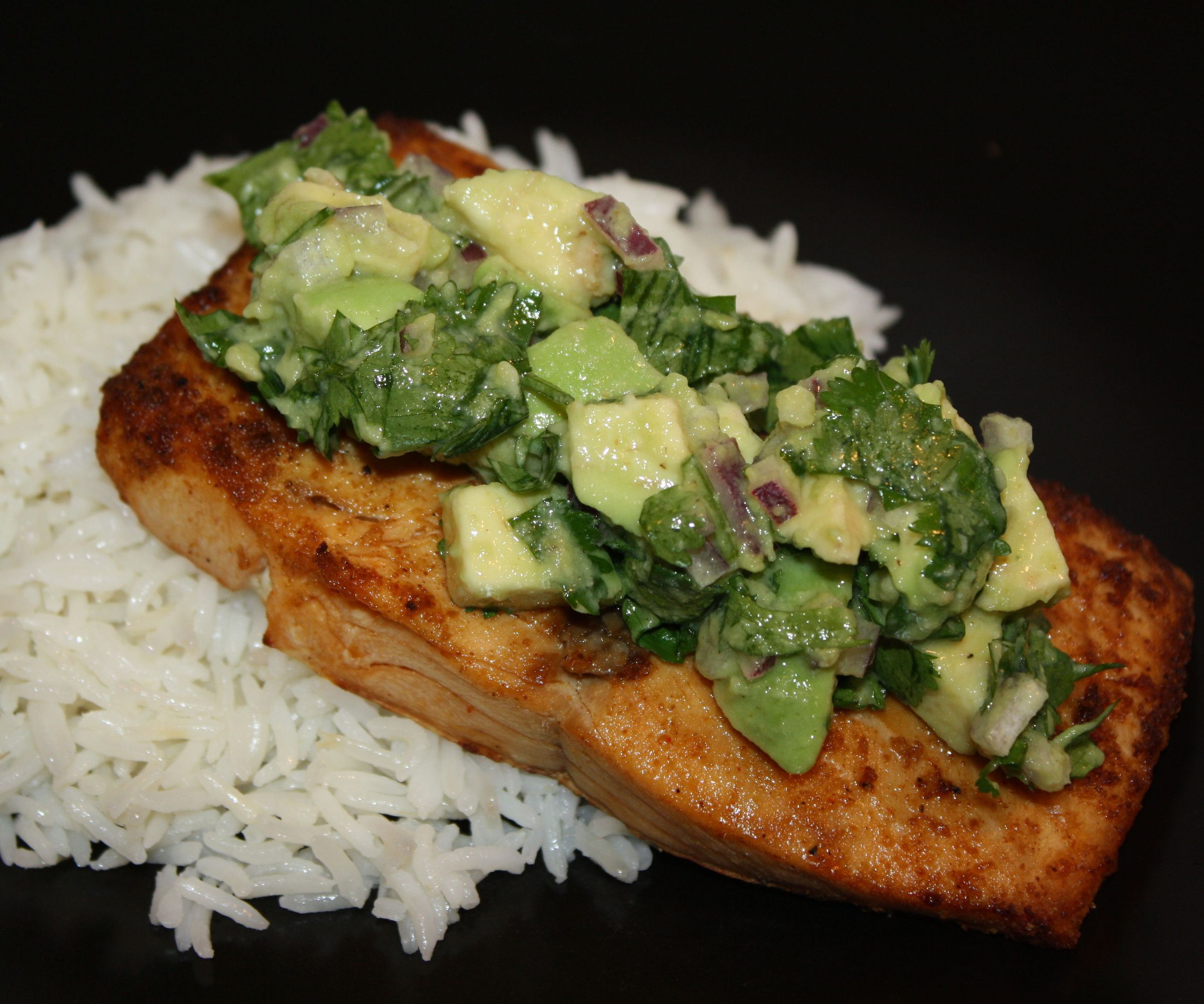Spicy Salmon With Avocado Cilantro Salsa
